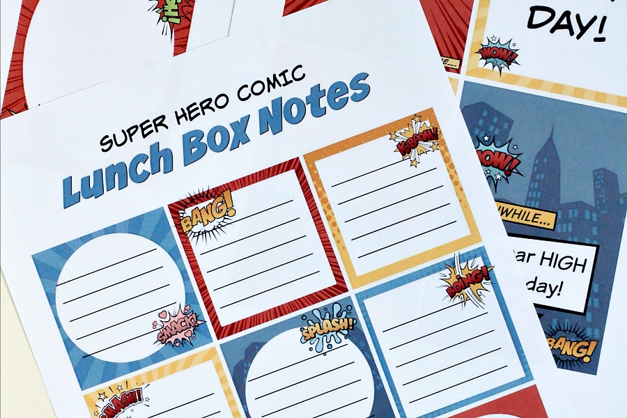 While thinking of school supplies, new clothes and shoes, take a moment to download and print these FREE comic hero lunch box notes and cards for your super child. Let them know you are thinking of them while sending words of encouragement. 