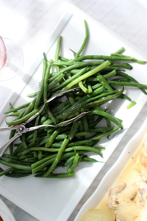 Haricot Verts or French String Beans is a lovely and healthy side to chicken, fish, beef or pork. Cooked just until bright green and tender. 