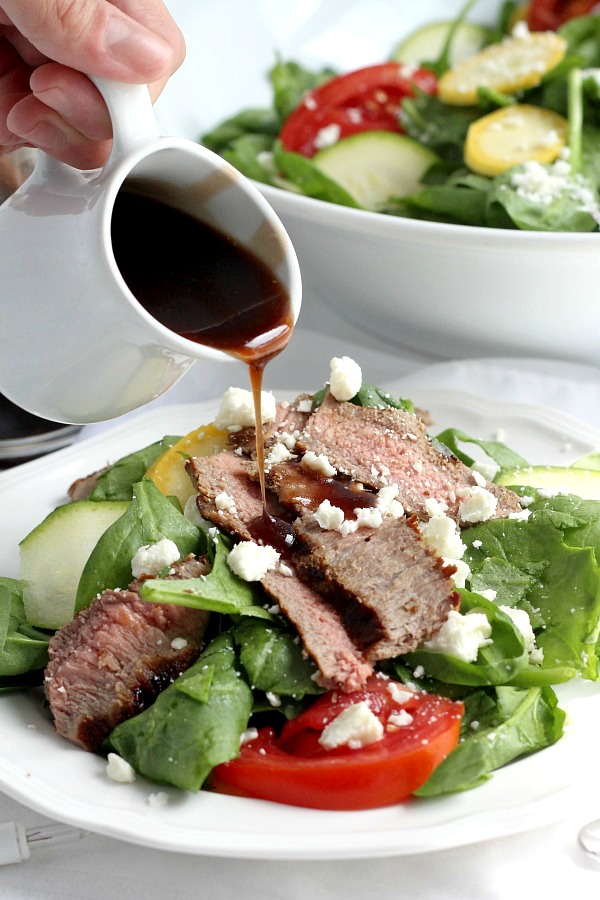 Easy recipe for a delicious cherry balsamic vinaigrette made with cherry preserves. Full of flavor and perfect on a bed of mixed greens or spinach.  Add your favorite salad add-ins. Serve as is or top with grilled steak, chicken or shrimp.