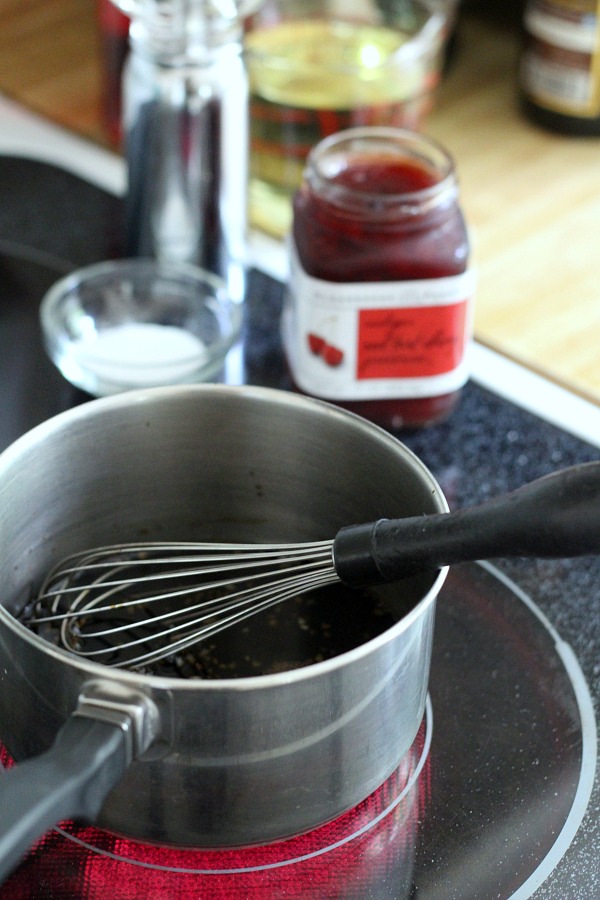 Easy recipe for a delicious cherry balsamic vinaigrette made with cherry preserves. Full of flavor and perfect on a bed of mixed greens or spinach.  Add your favorite salad add-ins. Serve as is or top with grilled steak, chicken or shrimp.