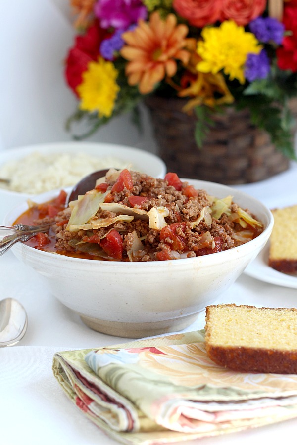 Like stuffed cabbage rolls but not the work and mess? Unstuffed Cabbage Soup is super easy and has all of the tastes you love. It is delicious! 