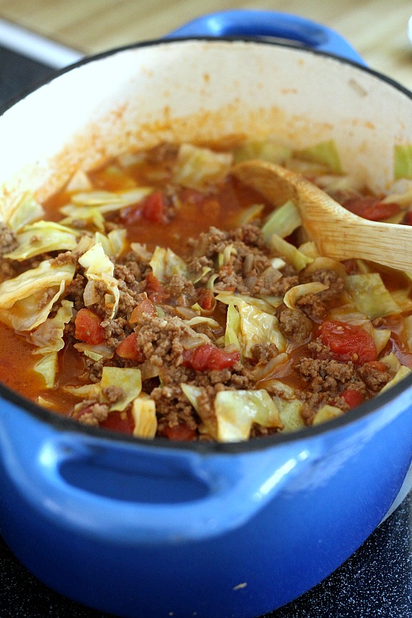 Do you like stuffed cabbage rolls but not the work and mess? Unstuffed Cabbage Soup is super easy and has all of the tastes you love. It is delicious! Serve a piping hot bowlful with cornbread if you would like.