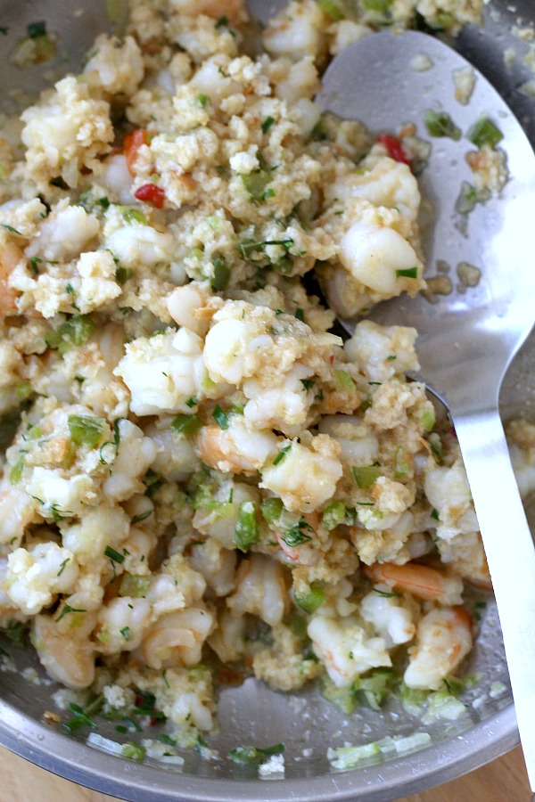 Delicious Shrimp Stuffed Flounder is easy and complany-special. Filled with sauteed veggies and seasonings, it is a favorite fish dinner entree.