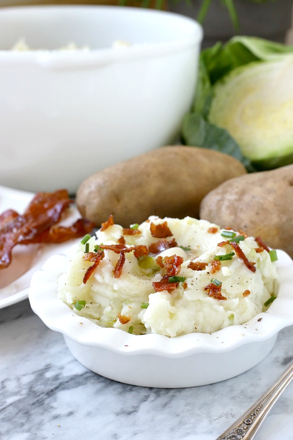 A traditional Irish side dish, colcannon is a filling and delicious combination of potatoes, cabbage and bacon. A must for dinner each St Patrick's Day.