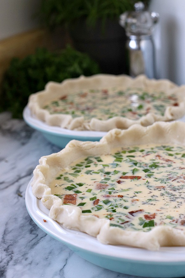 Classic Quiche Lorraine is a favorite for breakfast or brunch. Creamy Swiss cheese filling with bacon in a flaky crust is easy and delicious. Instead of cream, this version uses evaporated milk for a creamy filling.