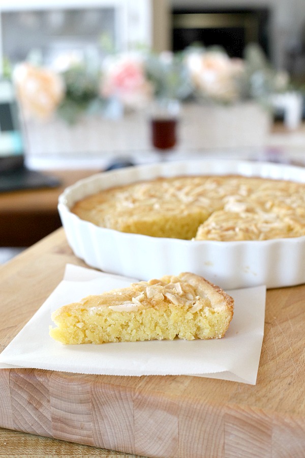 Swedish Visiting Cake with almonds is a delicious small-sized cake ready in no time. Whisked together in one bowl and baked until golden, it is a great recipe to keep near when you need a quick dessert.