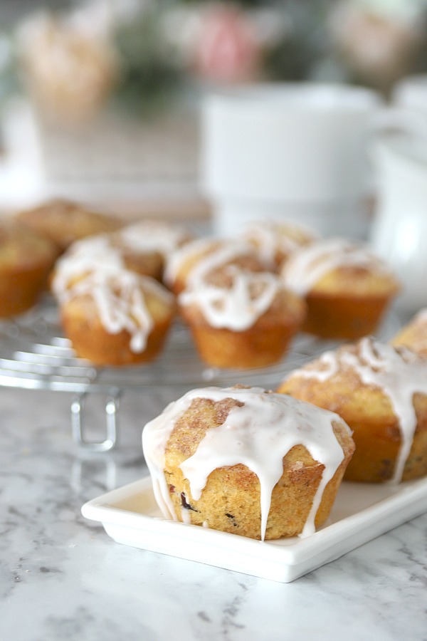 A delightful streusel topping gives the perfect sweetness to these orange cranberry muffins. Crunchy pecans and dried cranberries with orange juice, orange zest and orange marmalade combine for a delicious breakfast, coffee break or snack time treat.