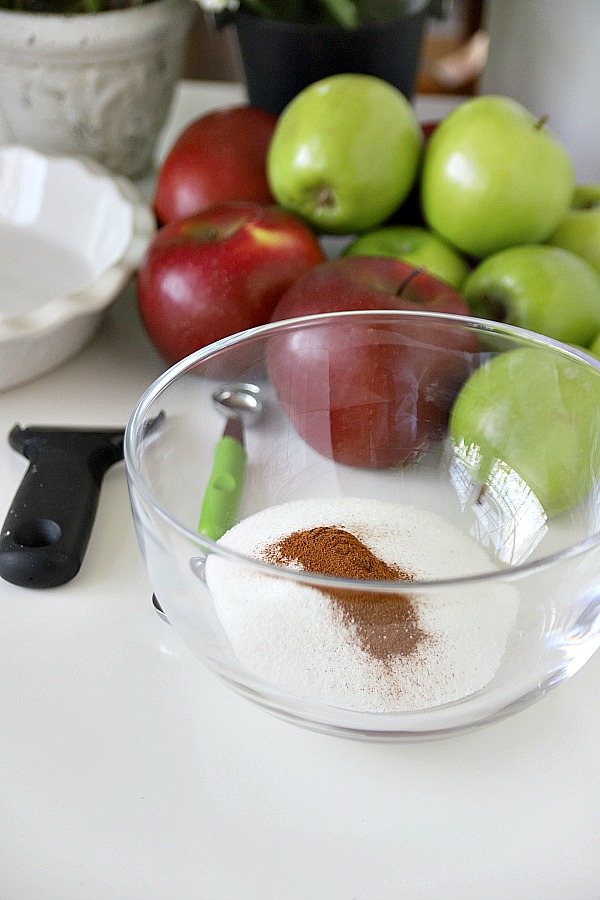 Easy recipe for apple crumb pie with tender apples baked in a bottom crust and topped with a sweet streusel topping. Perfect 4th of July holiday celebration or when you want a delicious dessert.