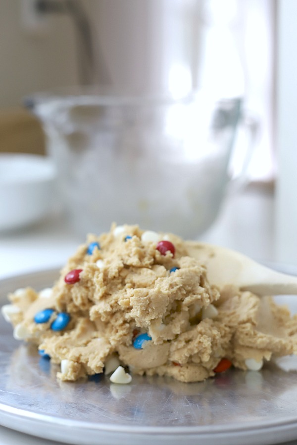 Celebrate the 4th of July with a giant patriotic peanut butter cookie pizza. Easy recipe the whole family will love.