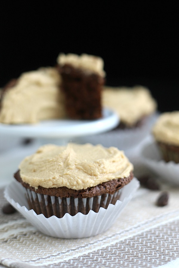 Easy recipe for a moist and decadent chocolate zucchini cupcakes pairs perfectly with peanut butter frosting for a special dessert. No one will even notice the healthy zucchini in the batter.