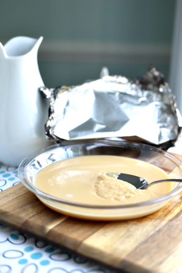 Easy oven method to make homemade caramel sauce quick and easy using sweetened condensed milk! Use on ice cream, apple pie, apple slices, gingerbread, bread pudding and cakes. Also makes a lovely food gift!