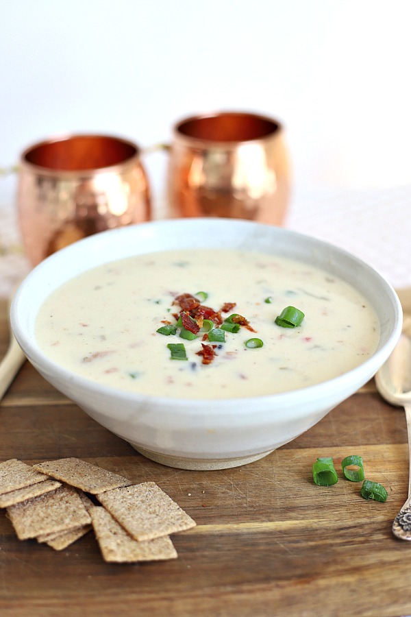 Chicken wild rice soup is an easy recipe for a weeknight meal or special dinner. Hearty and creamy with chunks of chicken, wild rice, green onions and bacon!