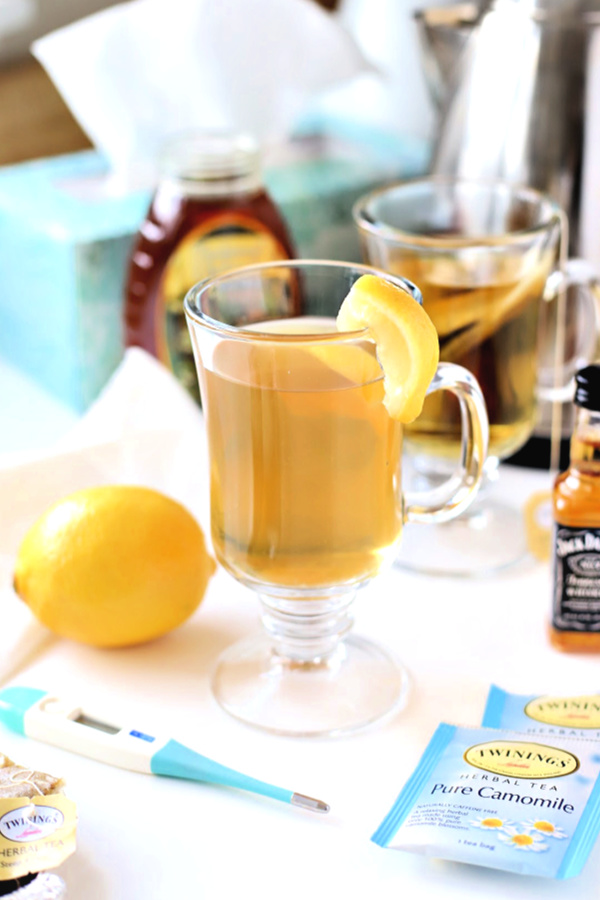 Make a very easy recipe for Hot Toddy when a cold or the flu has you down. It is warm and tasty with whiskey, tea, honey and lemon to help relieve symptoms so you can rest and feel better.