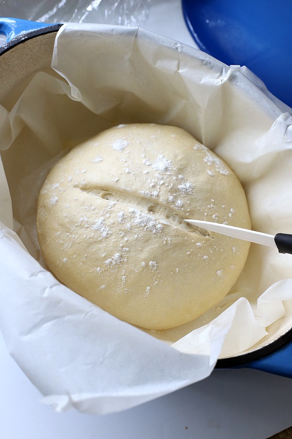 Homemade rustic bread with a crusty exterior and deliciously chewy center with easy almost no-knead recipe from Cooks Illustrated.