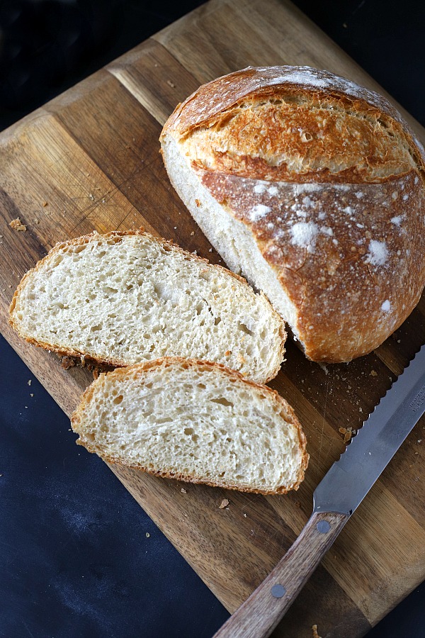 Slice into an amazing loaf of homemade rustic bread that is easy to make with this almost no-knead method. You will love its crusty exterior and deliciously chewy center. From Cook's Illustrated.