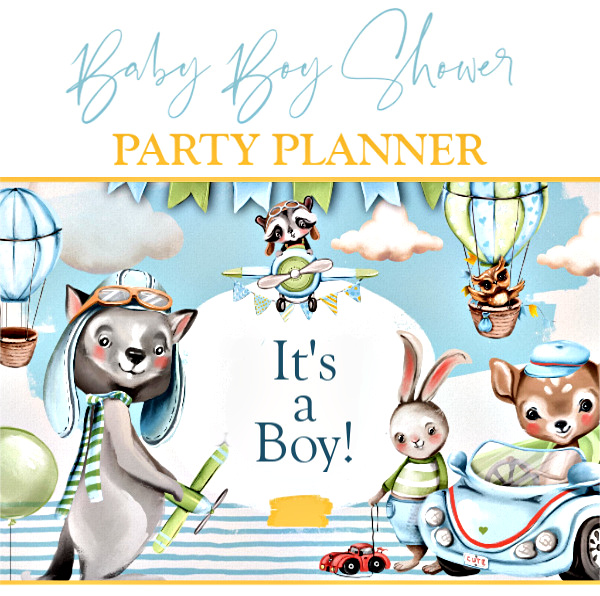 Forest theme baby shower ideas for hosting a traditional or virtual baby boy celebration. Print your own invitations, thank-you, Baby Books and Wishes for Baby cards. Perfect food ideas with easy recipes and a fun party game. Helpful planning guest and gift lists plus the sweetest table décor for boys and so much more!