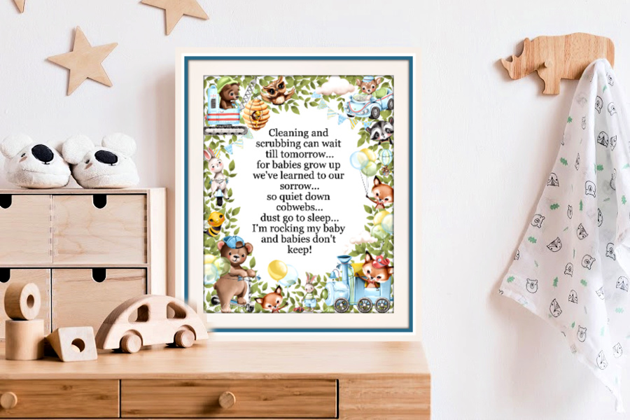 Babies Don't Keep is a sweet poem with a border of endearing animals for baby boy nursery wall art décor or shower, Christening, newborn or birthday gift.