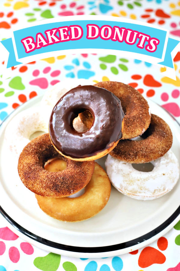 Make a batch of homemade baked cake donuts. Easy recipe and fun to make with kids or grandchildren. Add chocolate frosting, powered sugar, cinnamon sugar or just leave plain.