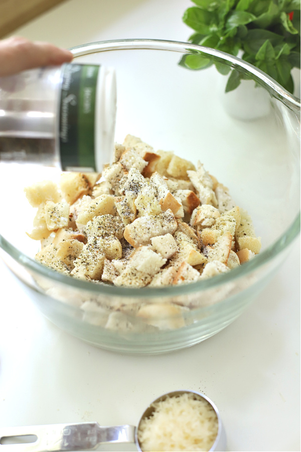 Easy recipe and how-to make homemade Parmesan croutons.