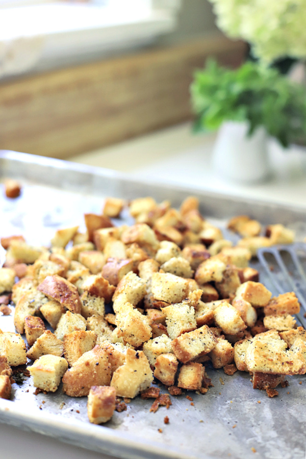 Easy recipe and how-to make homemade Parmesan croutons.