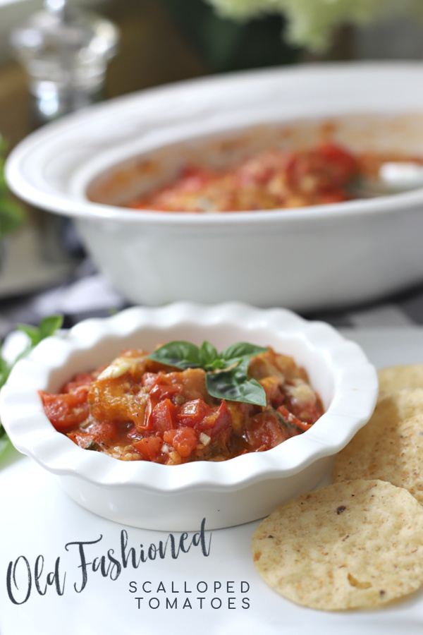 Use fresh Roma tomatoes, basil leaves and toasted bread croutons in this easy recipe for old-fashioned scalloped tomatoes. Yummy summertime side dish.