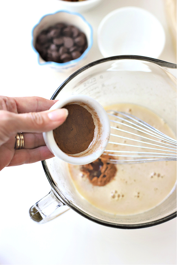 making a chocolate pecan pie filling