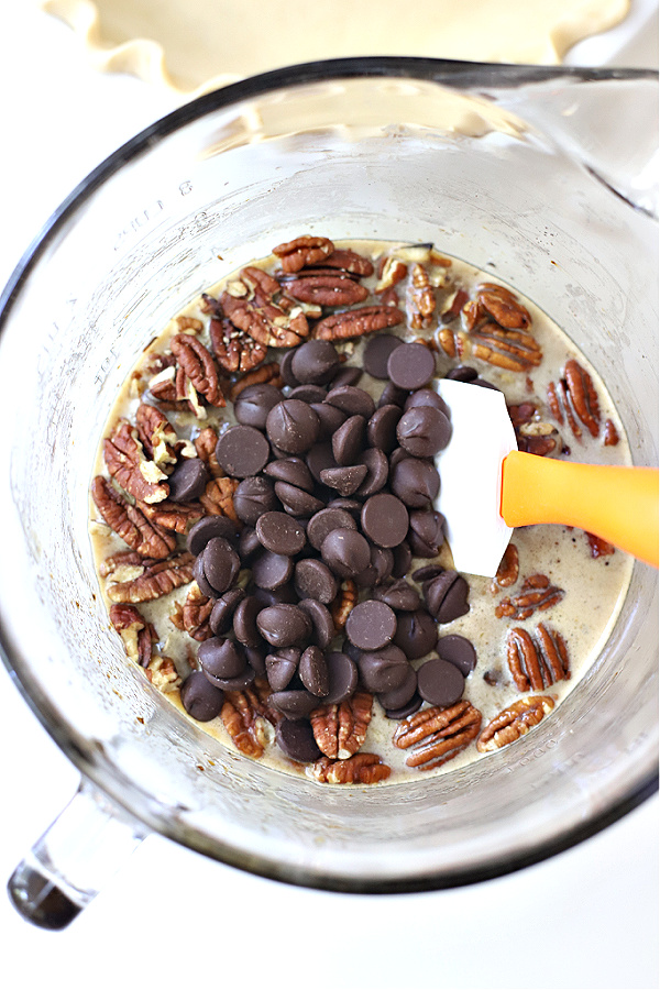 Adding dark chocolate to a chocolate pecan pie