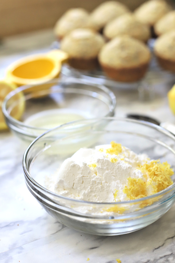 Lemon glaze for poppy seed muffins with wheat germ