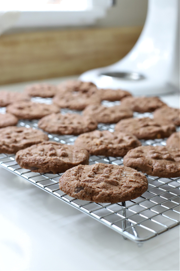 Fresh from the oven chocolate peanut butter cookies.