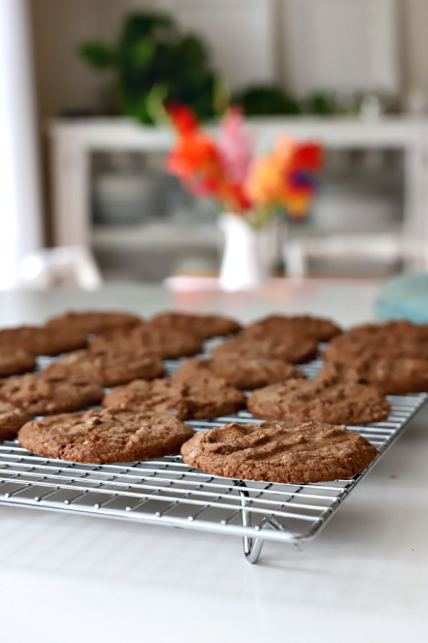 Easy recipe for homemade chocolate peanut butter cookies with dark bittersweet chocolate morsels.