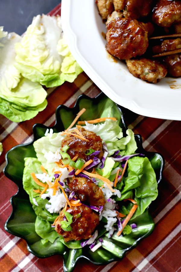 Easy recipe for ground pork meatballs with bulgogi sauce in lettuce wraps