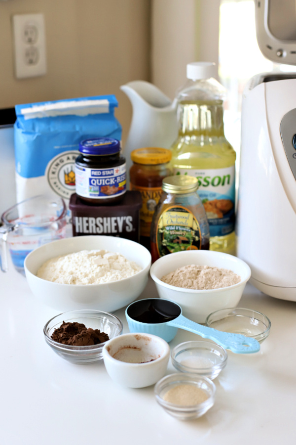 Ingredients for dark brown bread dough