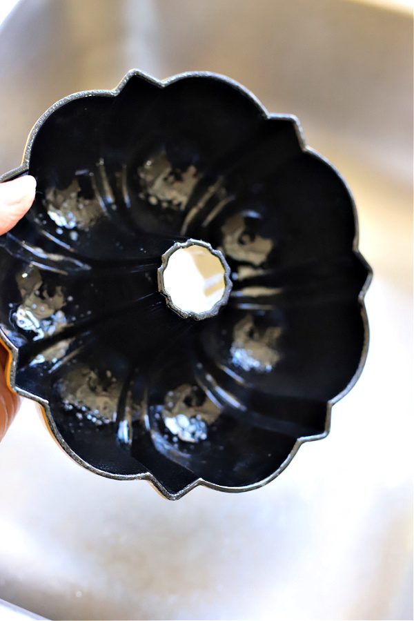 Preparing bundt pan for monkey bread