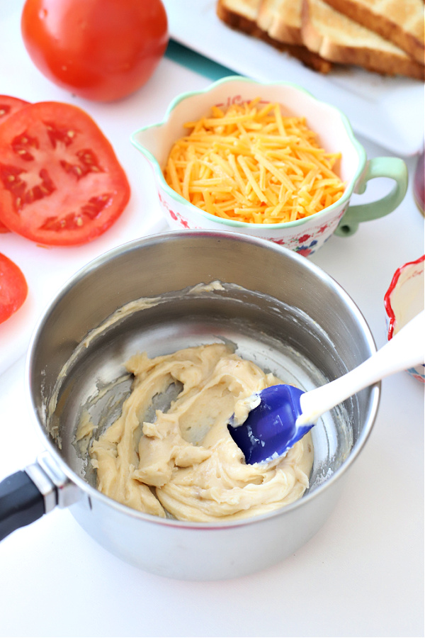 Making Welsh Rarebit cheese sauce