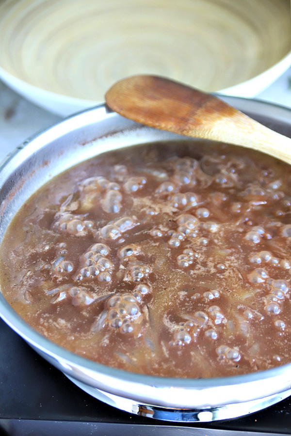 Onion gravy for English bangers and mash recipe.