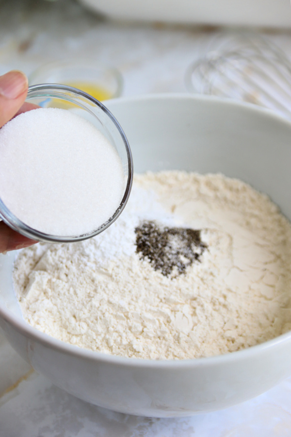 dry ingredients for corn fritters recipe.