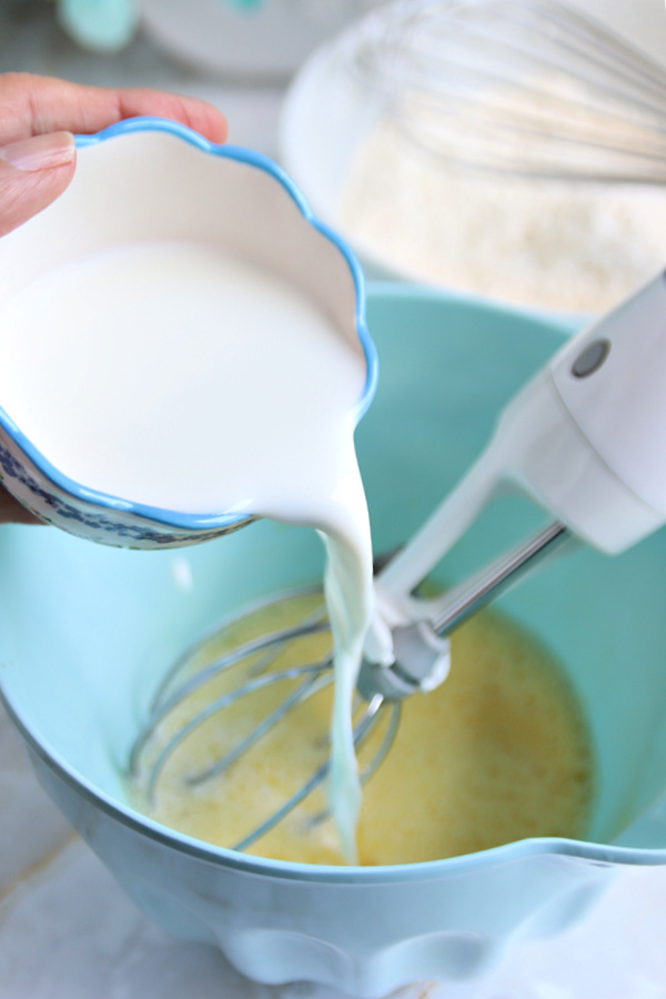 Wet ingredients for corn fritter recipe.