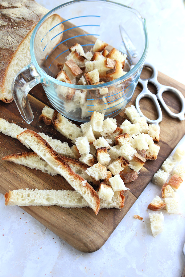 homemade croutons for Greek Panzanella salad