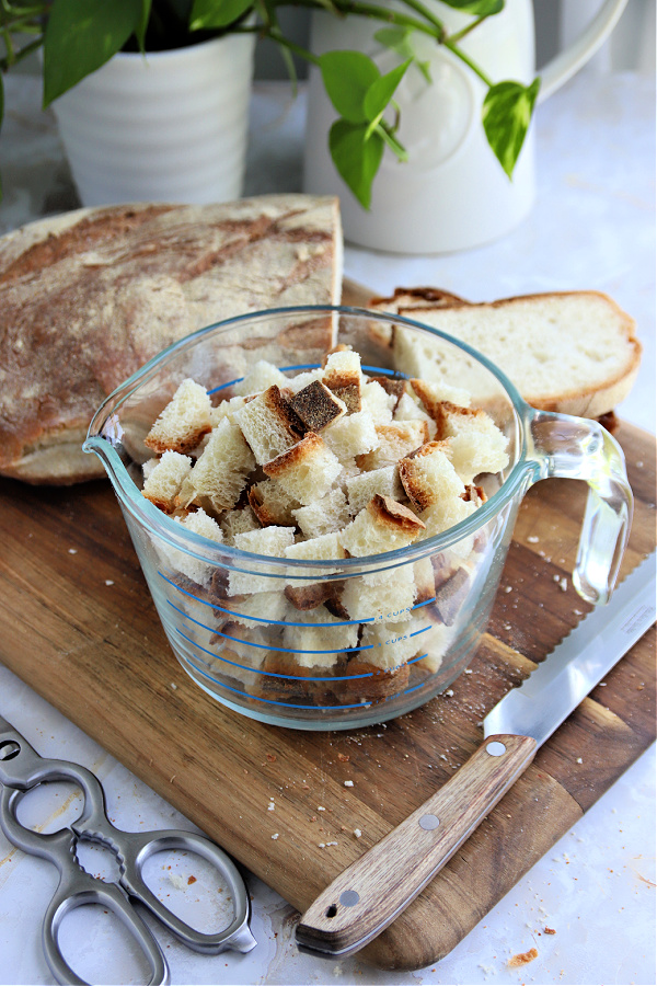 homemade croutons for Greek Panzanella salad