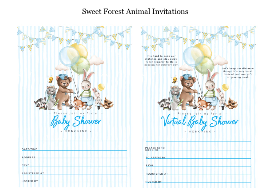 Traditional or virtual baby shower planner with invitations, games, decorations, food menu and recipes. Lists, guides for an easy & beautiful event!